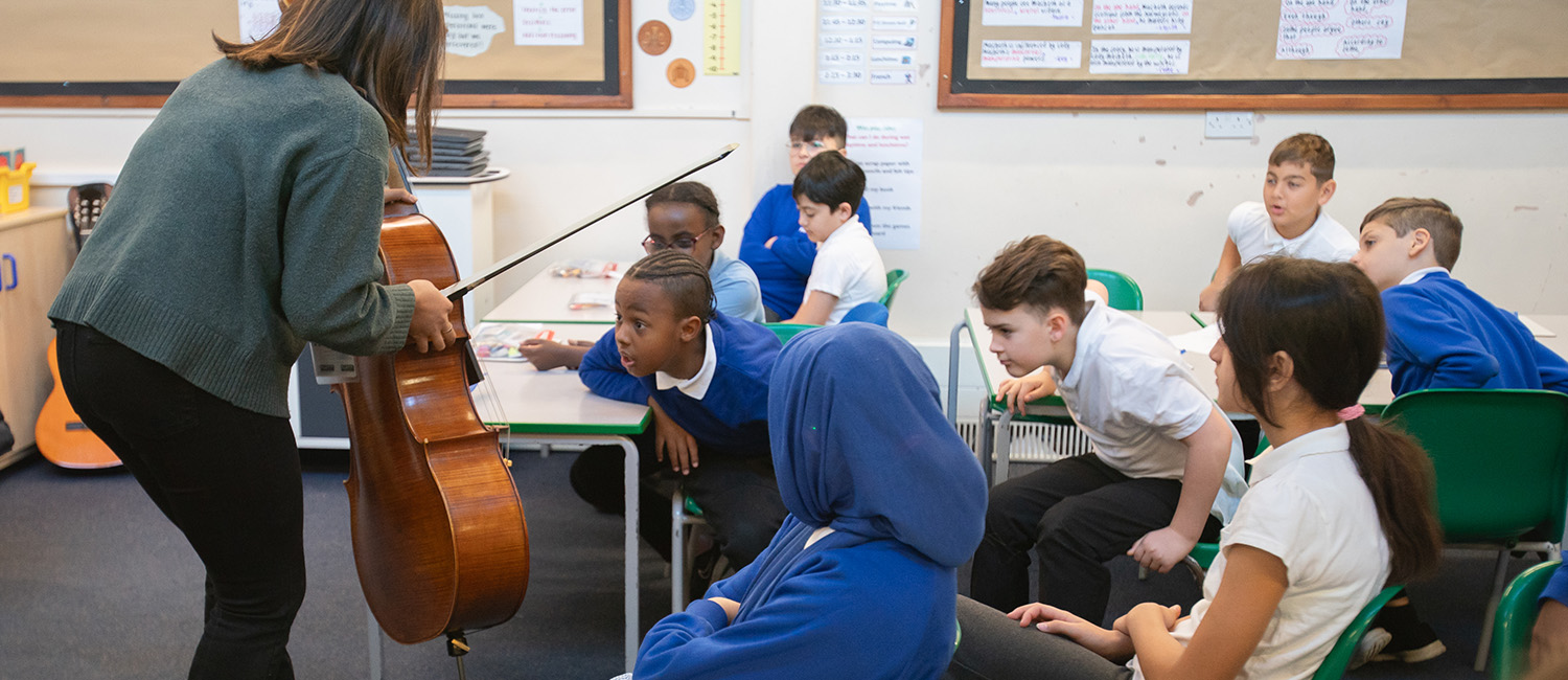 Children learning about the cello 