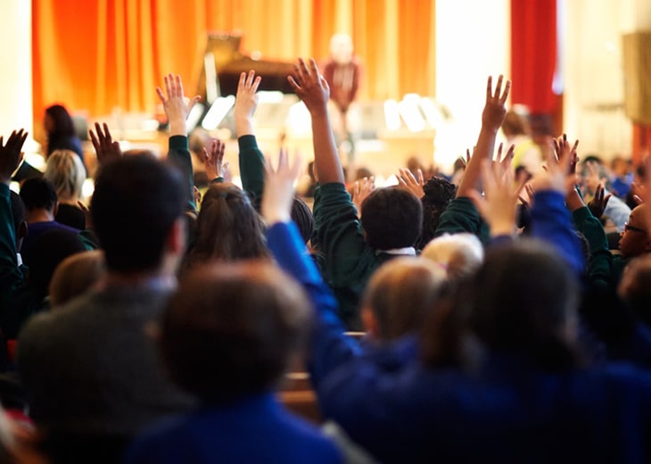 An image of school children at a London Sinfonietta Sound Out schools concert