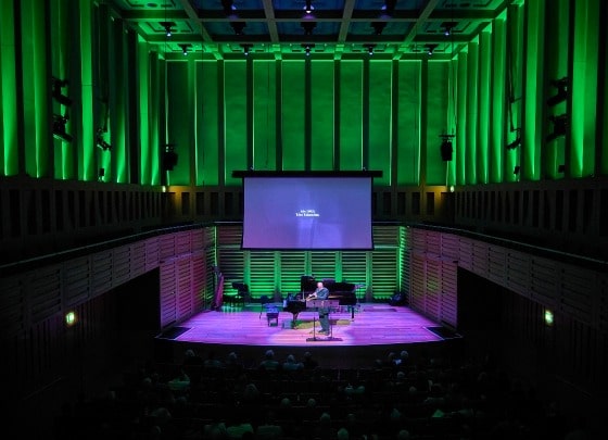 Turning Points: Takemitsu stage, lit with green and purple lighting